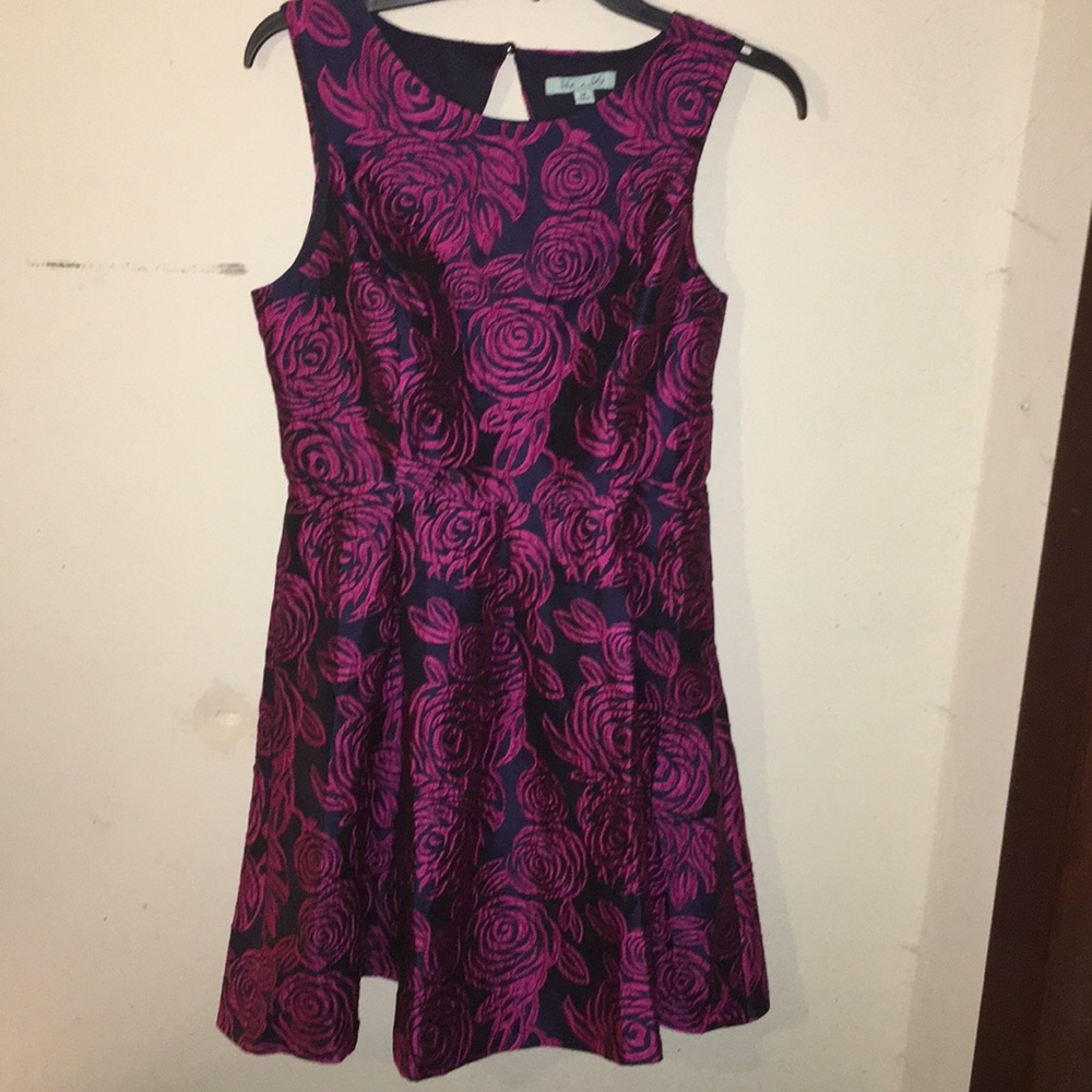 Rose Pattern She and Sky Fitted Flare Dress